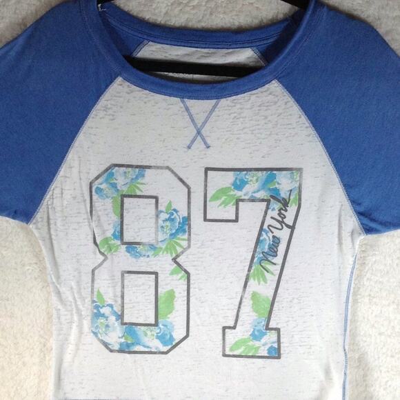 Aeropostale Baseball Tee XSmall Women Shirt 87 Blue - Picture 3 of 10